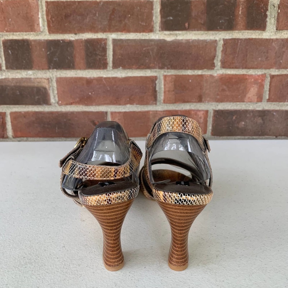 Array Brown Snake Leather Open Toe X-Strap Heeled… - image 5